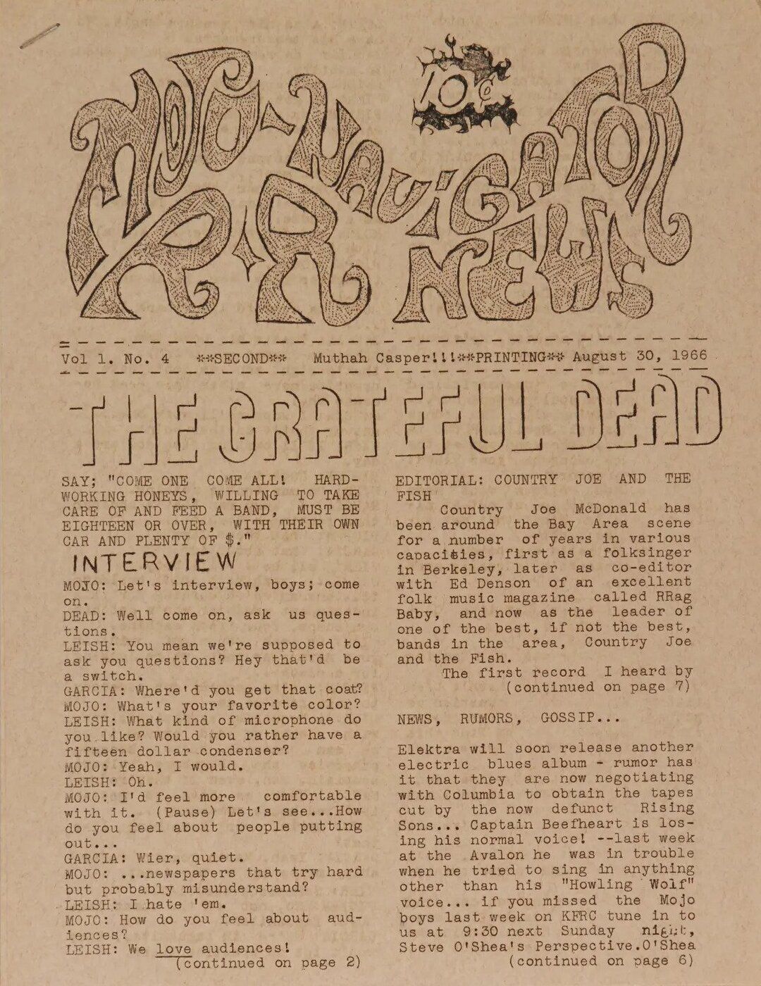 1966-Mojo Navigator Rock and Roll News Zine #4 Concert Poster