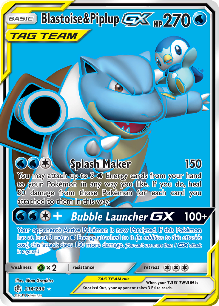 Blastoise & Piplup GX (214/236) - Cosmic Eclipse Pokémon Card