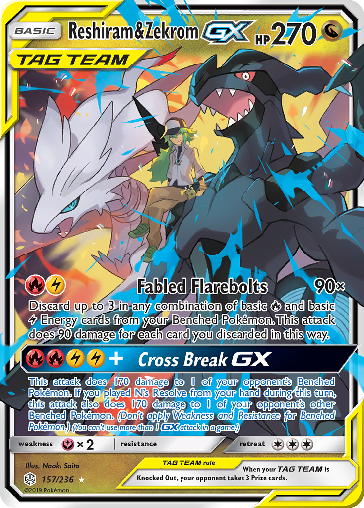 Reshiram & Zekrom GX (157/236) - Cosmic Eclipse Pokémon Card