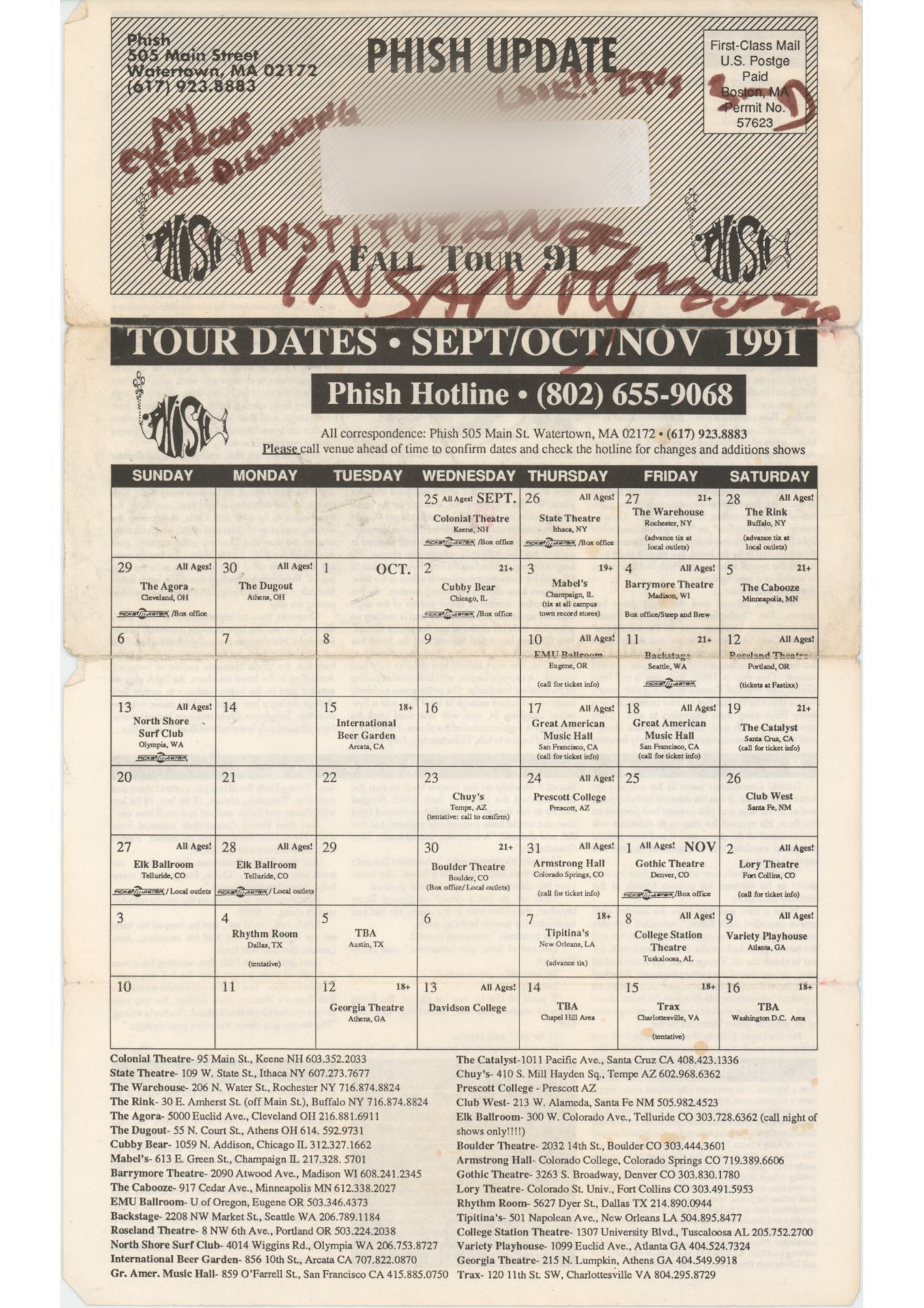 Phish Calendar Mailer For 1991 Value - GoCollect (phish-calendar-mailer ...