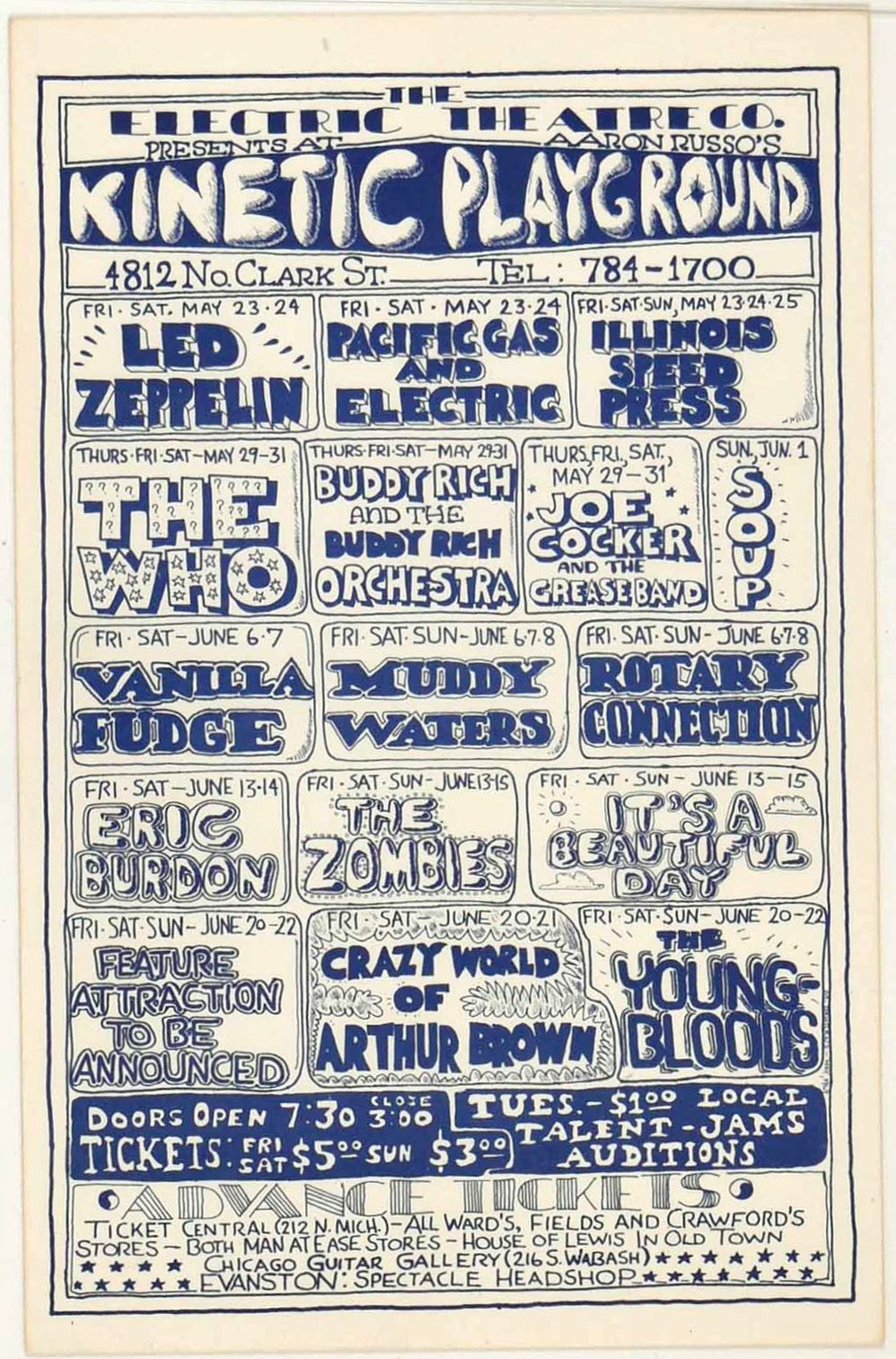 AOR-3.127 Led Zeppelin & The Who Kinetic Playground 1969 Show Calendar Concert Poster