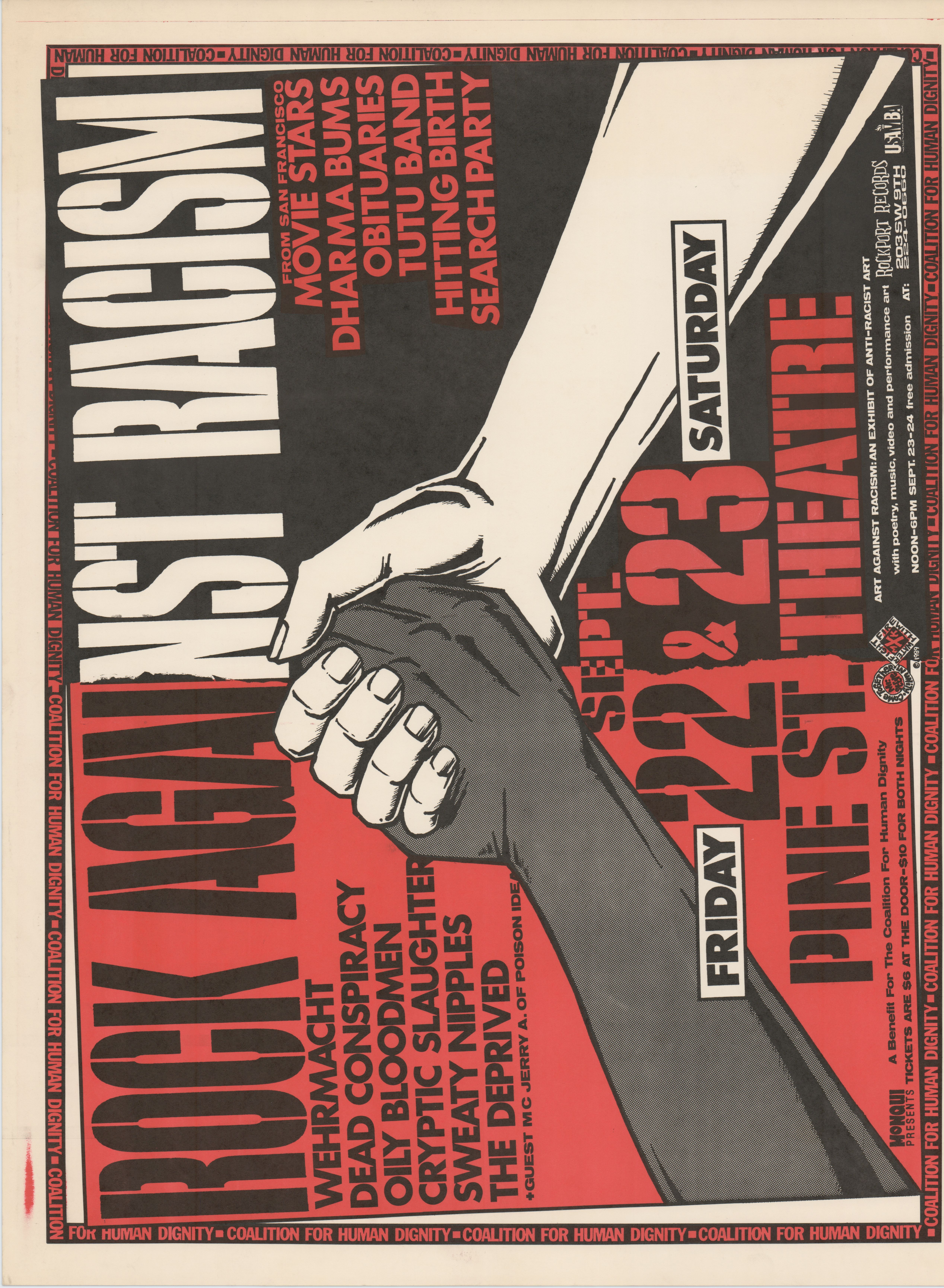 MXP-239.1 Rock Against Racism - Event 1989 Pine Street Theatre  Sep 23 Concert Poster