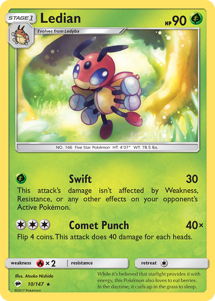 Ledian (10/147) - Burning Shadows Pokémon Card