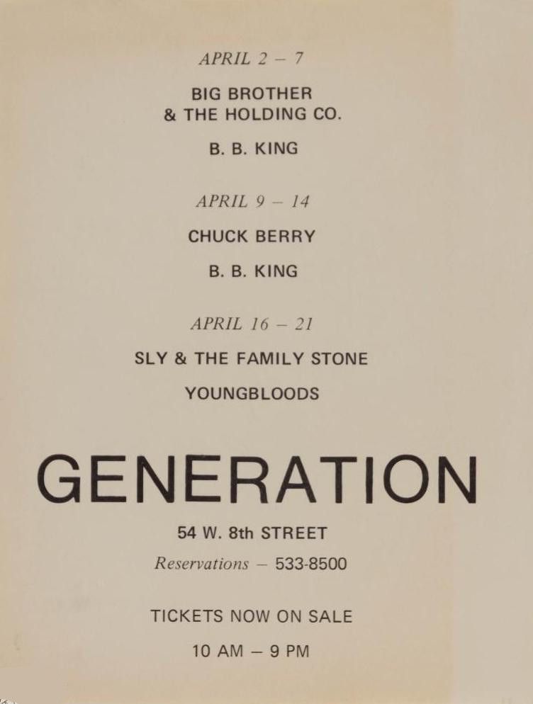 Big Brother Generation Club Show Calendar Handbill 1968 Concert Poster