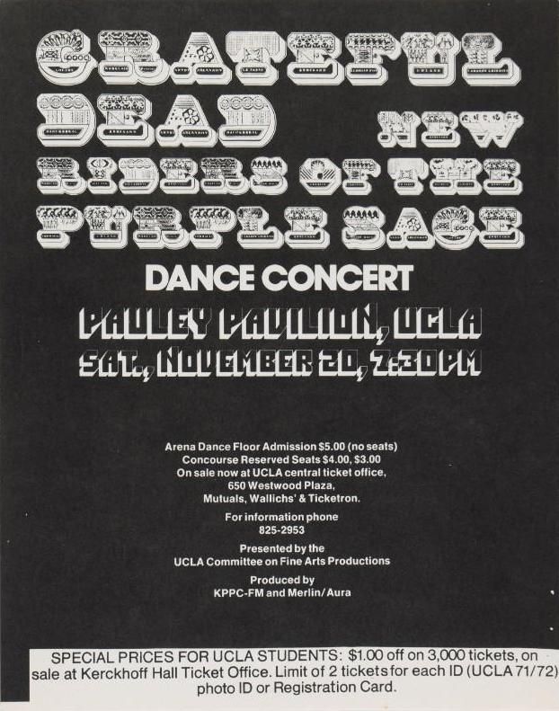 Grateful Dead UCLA Pauley Pavilion Handbill 1971 Concert Poster