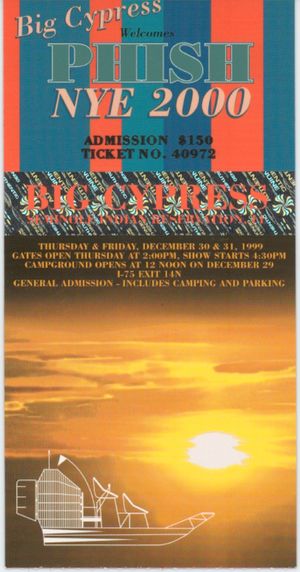 Phish NYE Performance at Big Cypress Seminole Indian Reservation 1999 Ticket