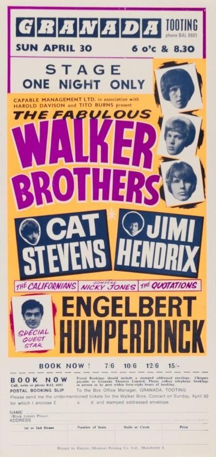 Walker Brothers & Jimi Hendrix Granada Theatre Handbill 1967 Concert Poster