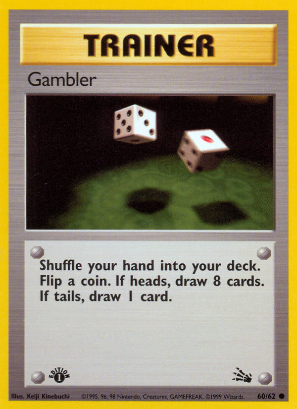 Gambler (Trainer) (60/62) - Fossil (1st Edition) Pokémon Card