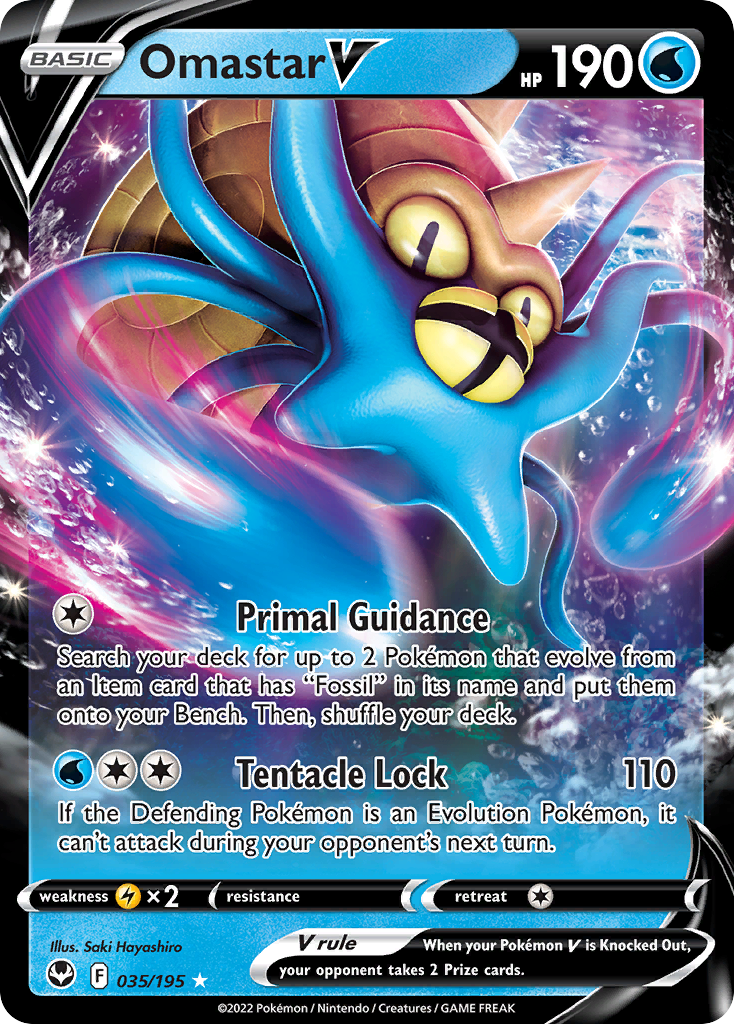 Omastar V (35/195) - Silver Tempest Pokémon Card