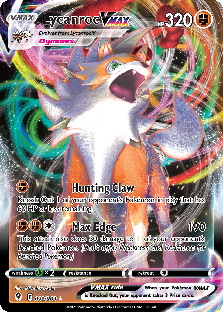 Lycanroc VMAX (92/203) - Evolving Skies Pokémon Card