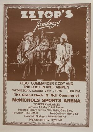 ZZ Top & Commander Cody McNichols Sports Arena Handbill 1975