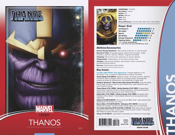 Thanos #13 (Christopher Trading Card Variant Leg)