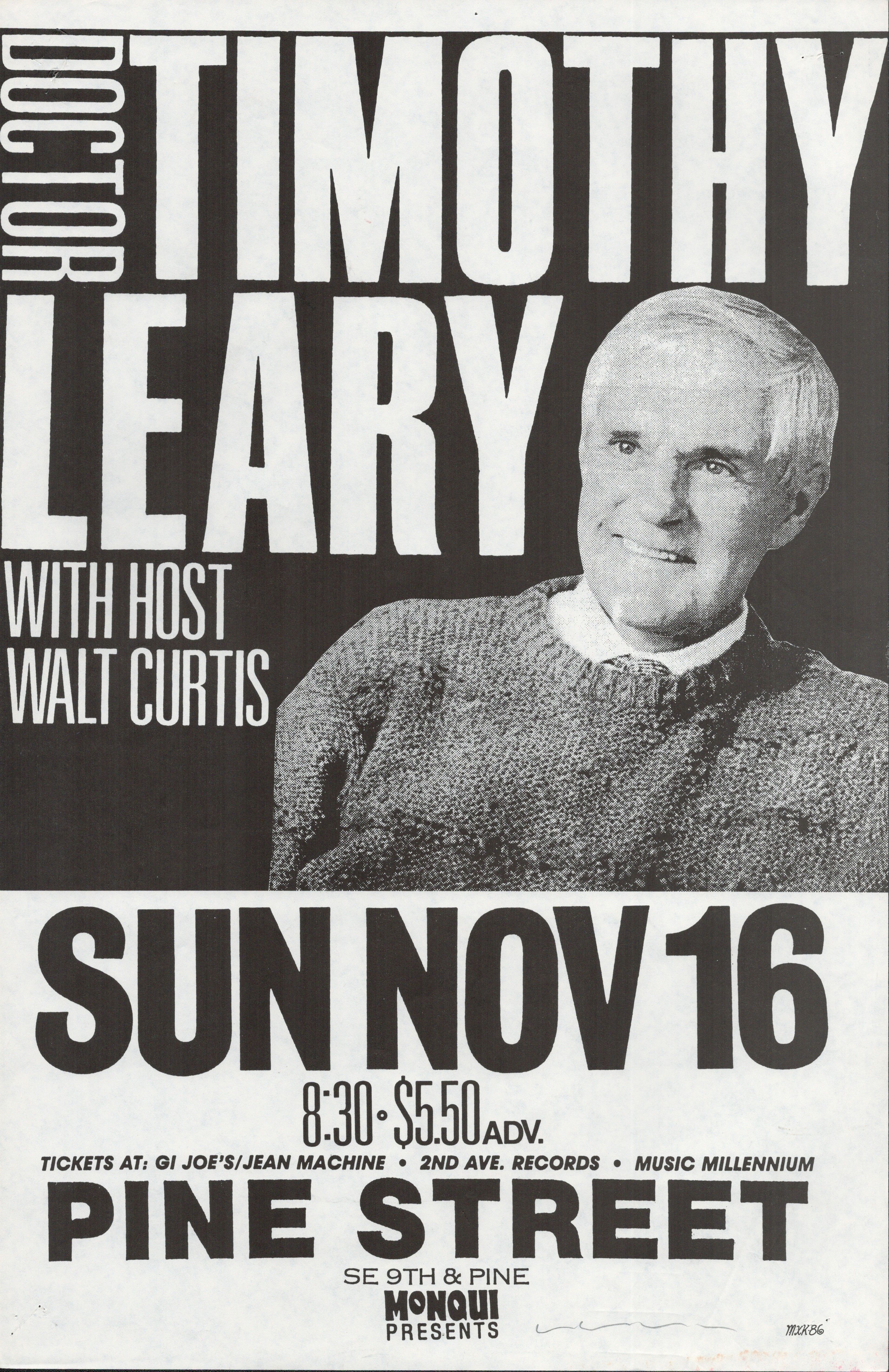MXP-229.4 Timothy Leary 1986 Pine Street Theatre  Nov 16 Concert Poster