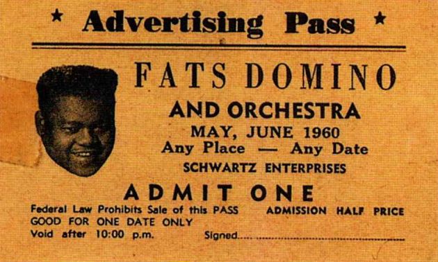 AOR-1.36 Fats Domino Advertising Pass 1960 Concert Poster