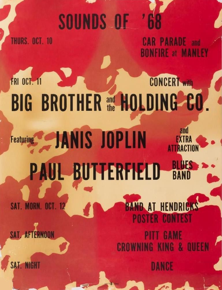 Big Brother & the Holding Company Syracuse University Calendar 1968 Concert Poster