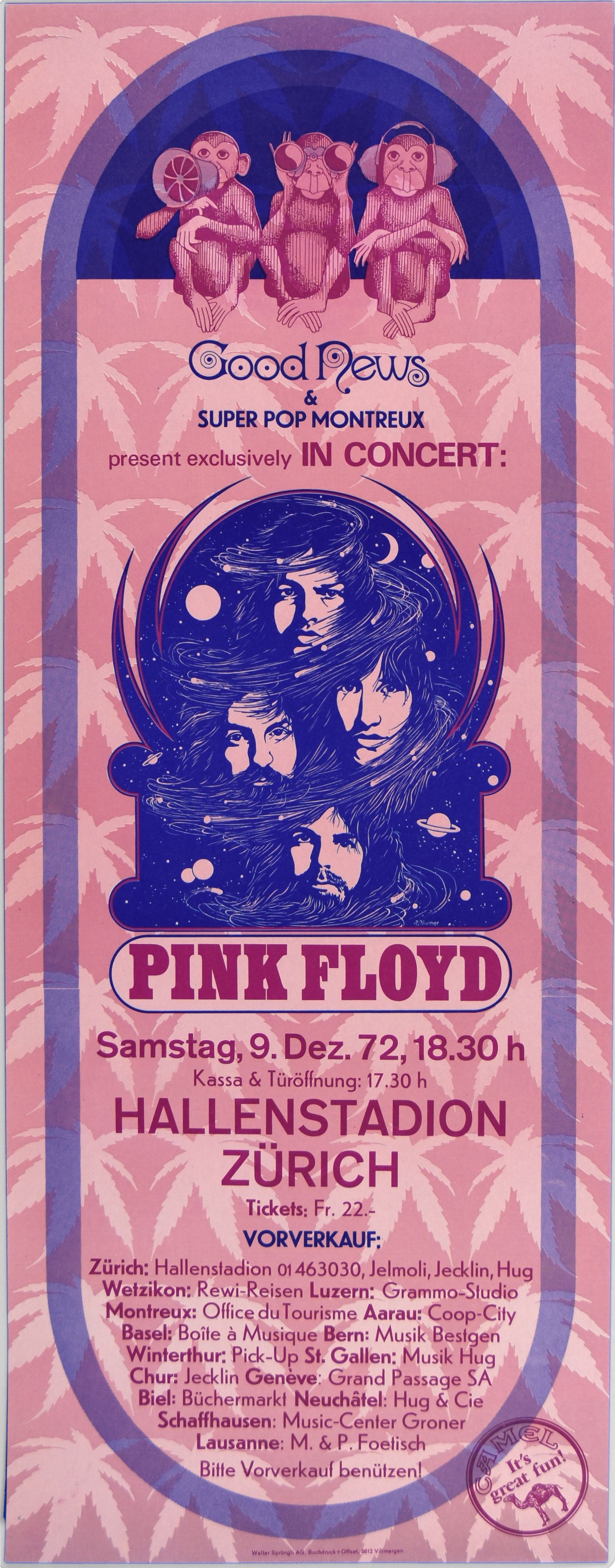 Pink Floyd Hallenstadion 1972 Concert Poster