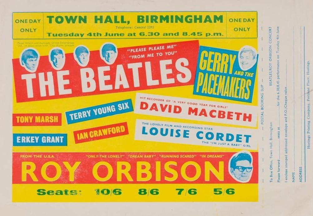 The Beatles & Roy Orbison Birmingham Town Hall 1963 Concert Poster