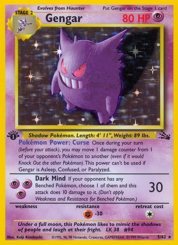 Gengar (5/62) - Fossil (1st Edition) Pokémon Card