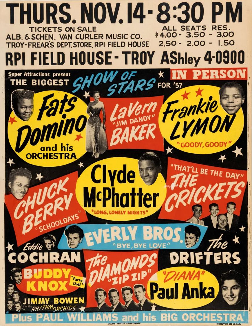 Buddy Holly with Fats Domino & Chuck Berry RPI Field House 1957 Concert Poster