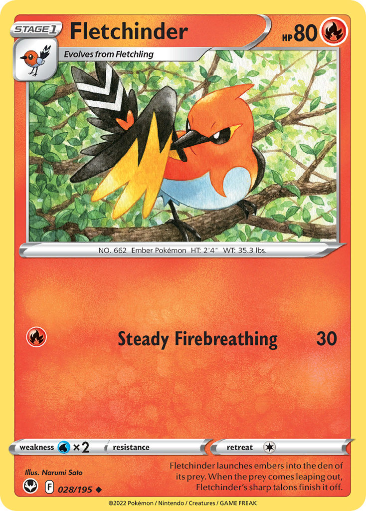 Fletchinder (28/195) - Silver Tempest Pokémon Card