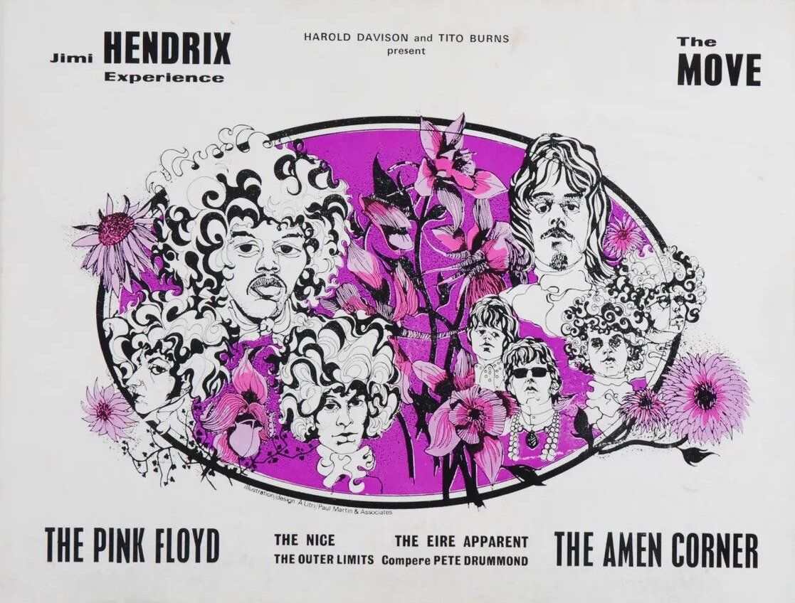 Pink Floyd & Jimi Hendrix Experience UK Tour 1967 Concert Poster