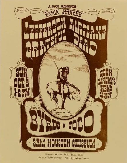 Jefferson Airplane & Grateful Dead Sam Houston Coliseum HANDBILL 1969 Concert Poster
