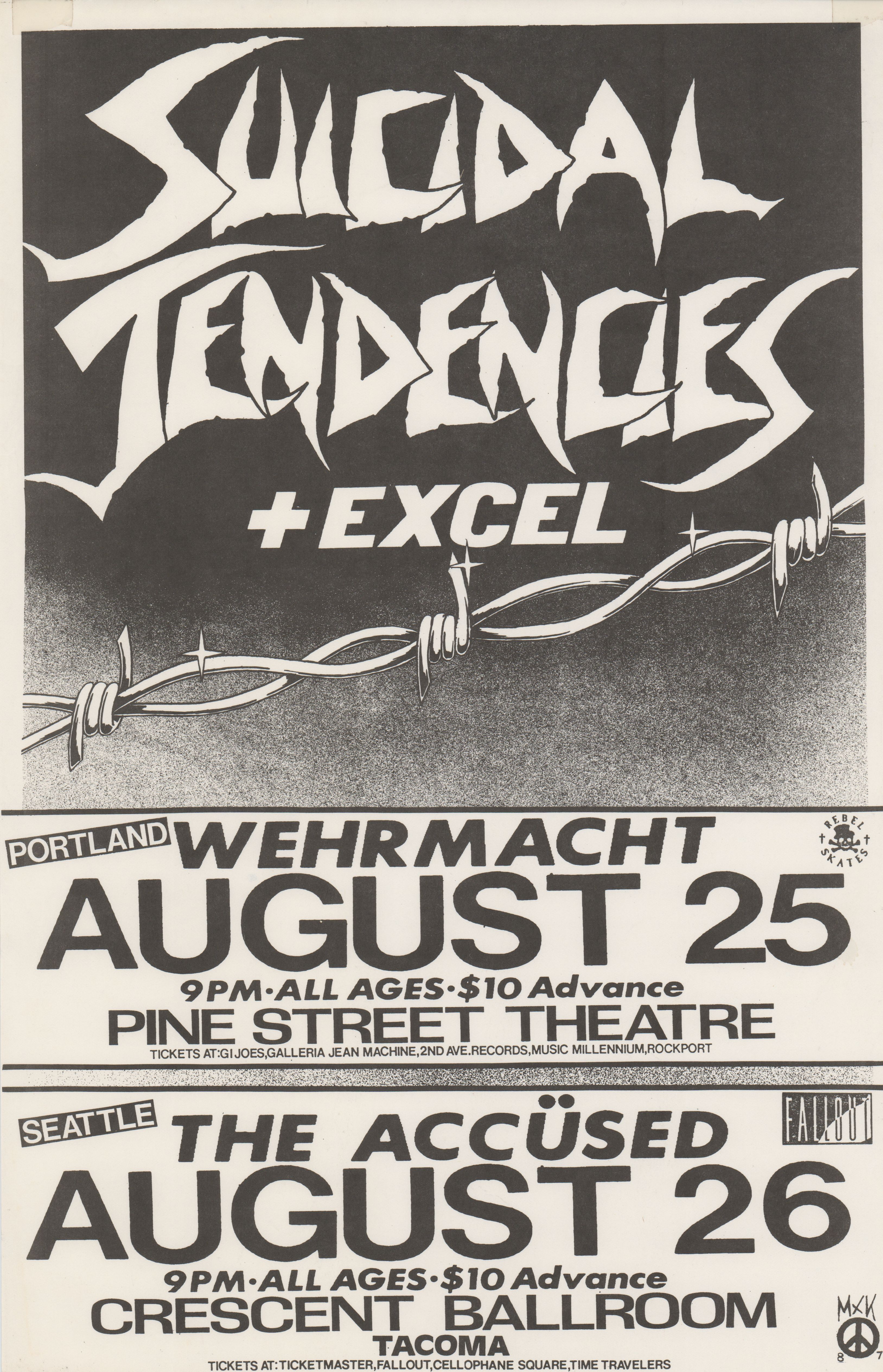 MXP-145.7 Suicidal Tendencies Pine Street Theatre & Crescent Ballroom 1987 Concert Poster