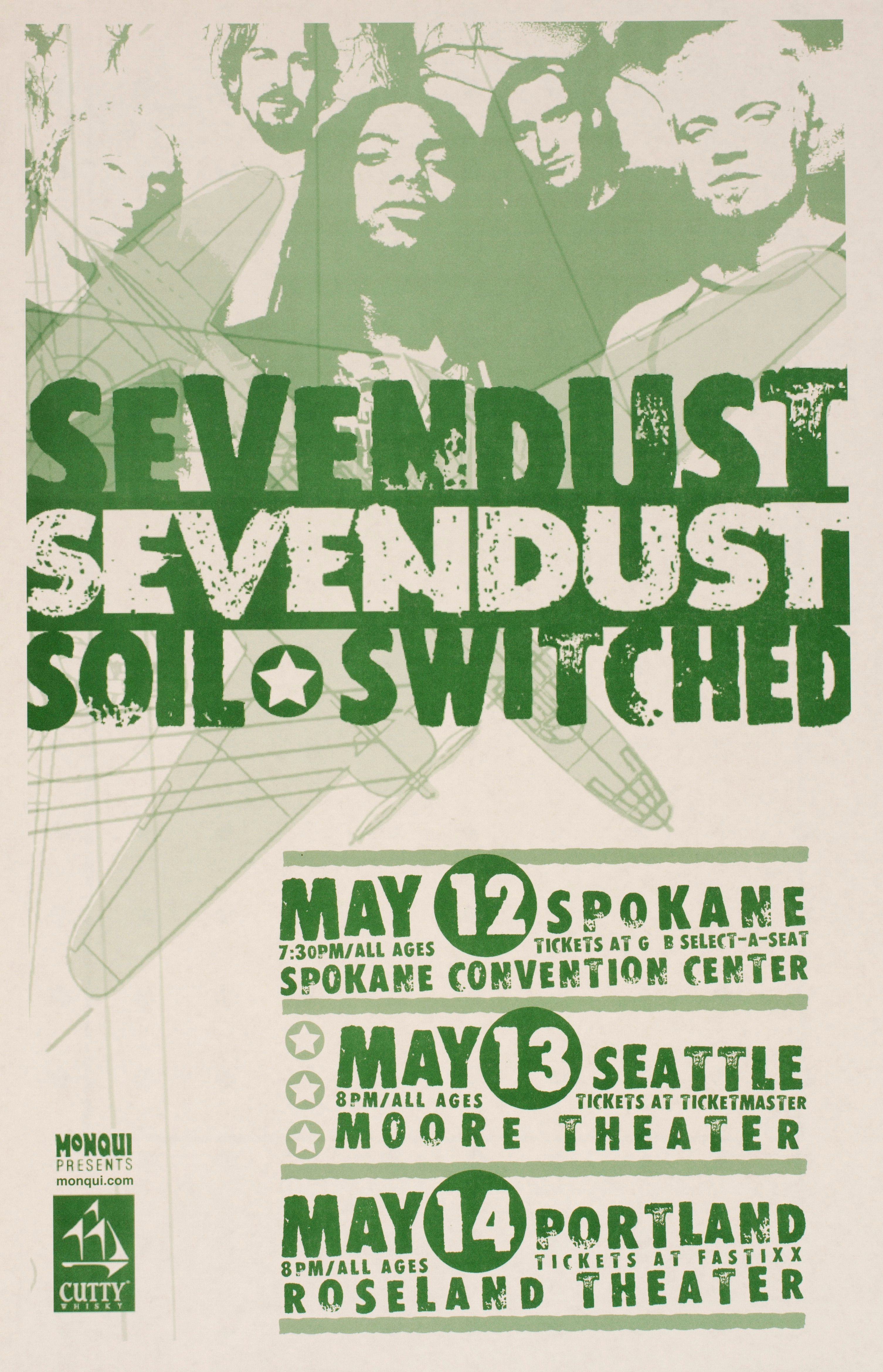 MXP-83.3 Sevendust Spokane Convention Center & Moore Theater & Roseland Theater 2003 Concert Poster