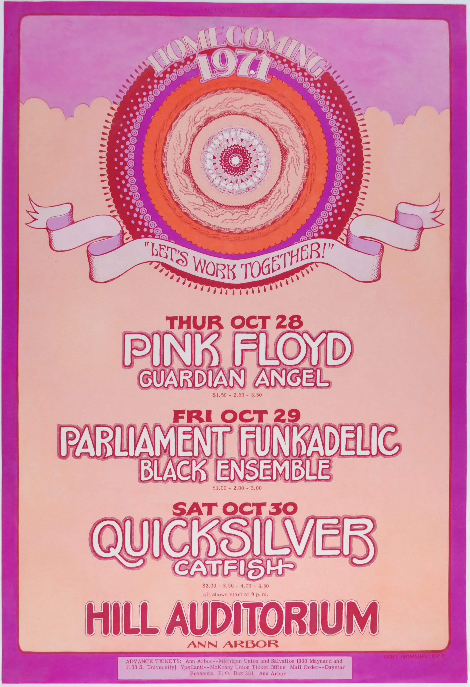 Pink Floyd Hill Auditorium 1971 Concert Poster