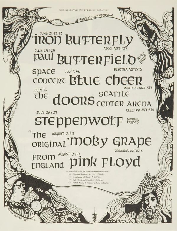 Iron Butterfly with The Doors & Pink Floyd Eagles Auditorium Handbill 1968