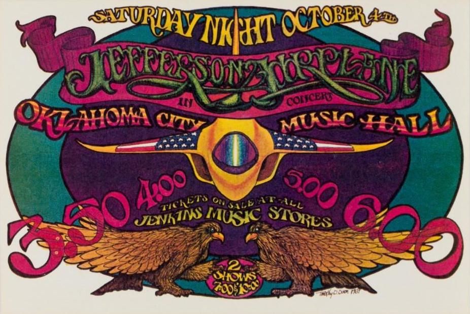 Jefferson Airplane Oklahoma City Music Hall HANDBILL 1969 Concert Poster