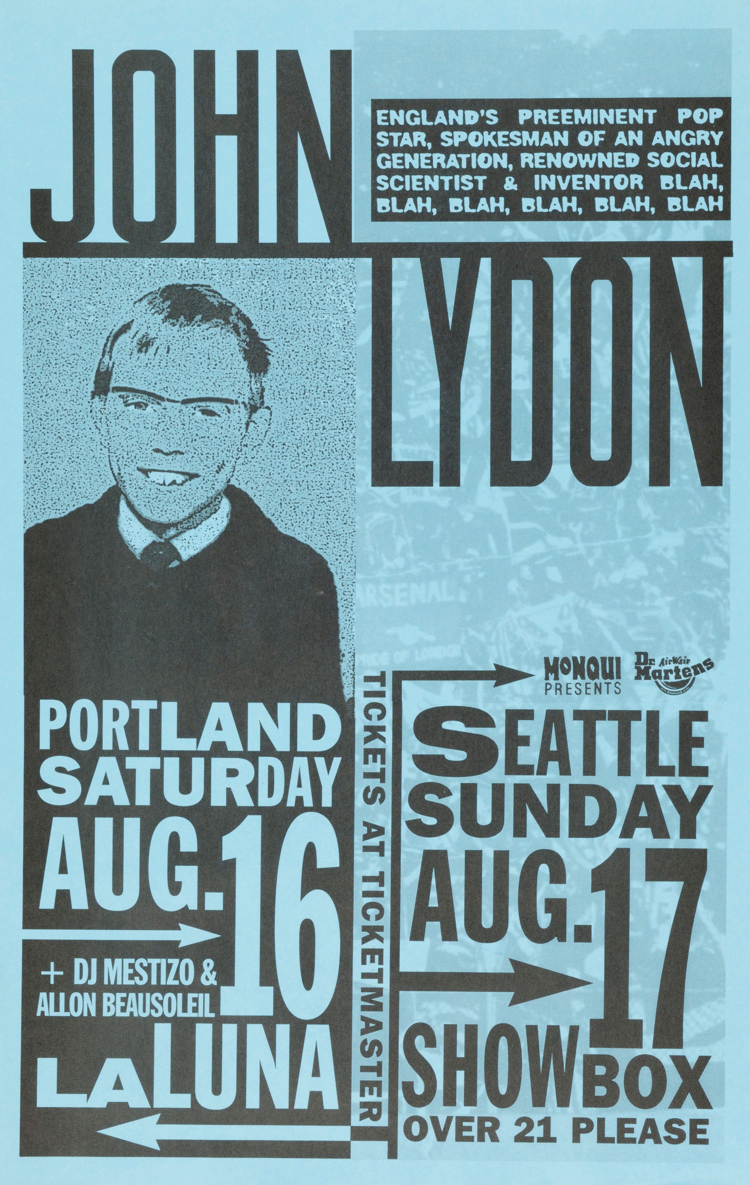 MXP-53.5 John Lydon 1997 La Luna/showbox  Aug 17 Concert Poster