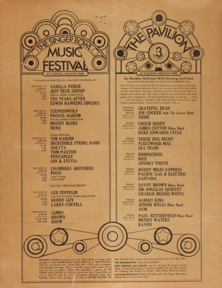 Grateful Dead & Led Zeppelin Flushing Festival Flyer 1969 Concert Poster