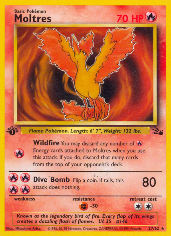 Moltres (27/62) - Fossil (1st Edition) Pokémon Card