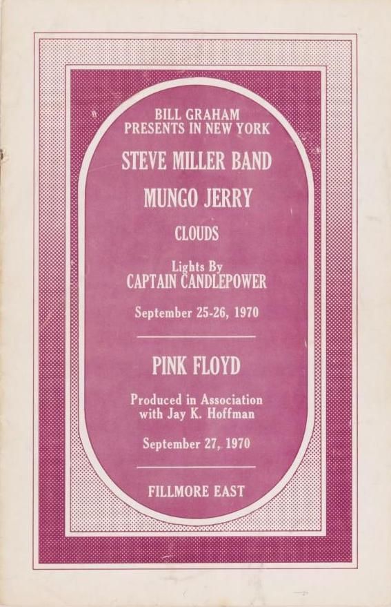 Pink Floyd & Steve Miller Fillmore East PROG 1970 Concert Poster