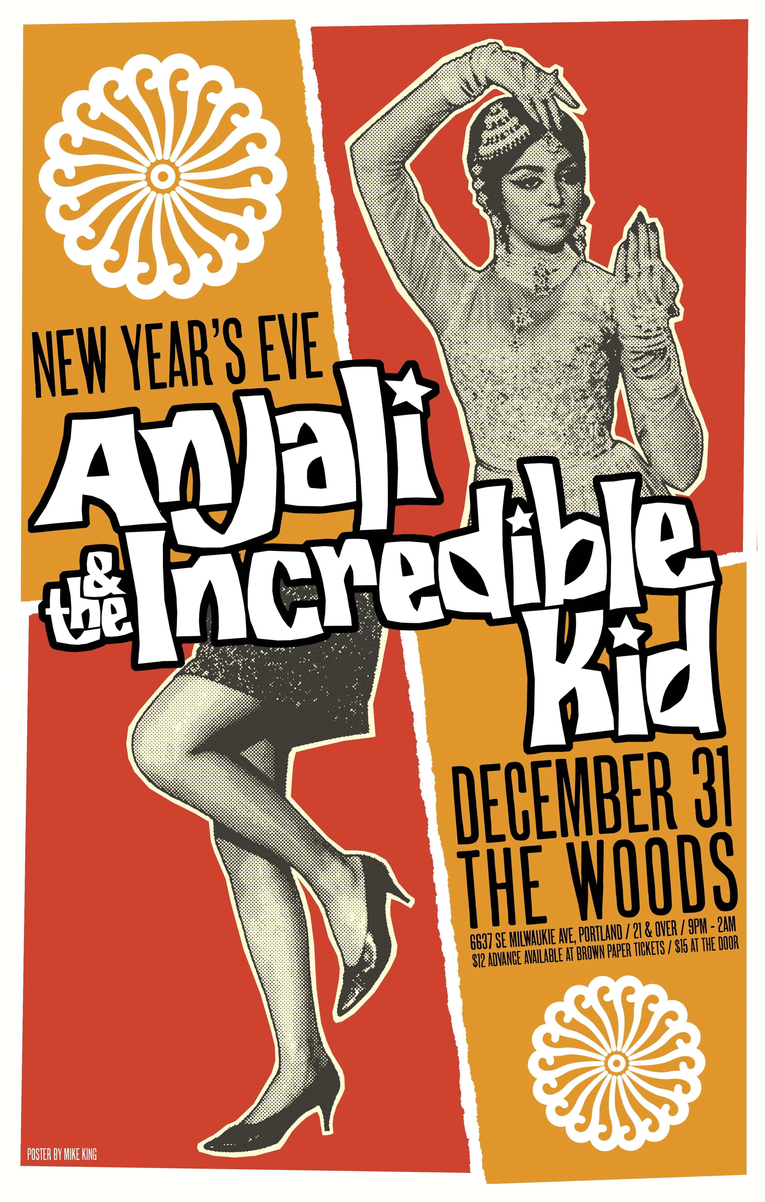 MXP-96.2 Anjali & The Incredible Kid 2010 Woods  Dec 31 Concert Poster