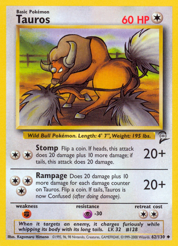 Tauros (62/130) - Base Set 2 Pokémon Card