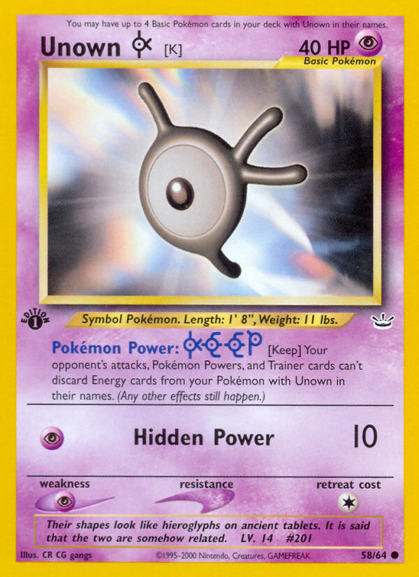 Unown [K] (58/64) - Neo Revelation Pokémon Card