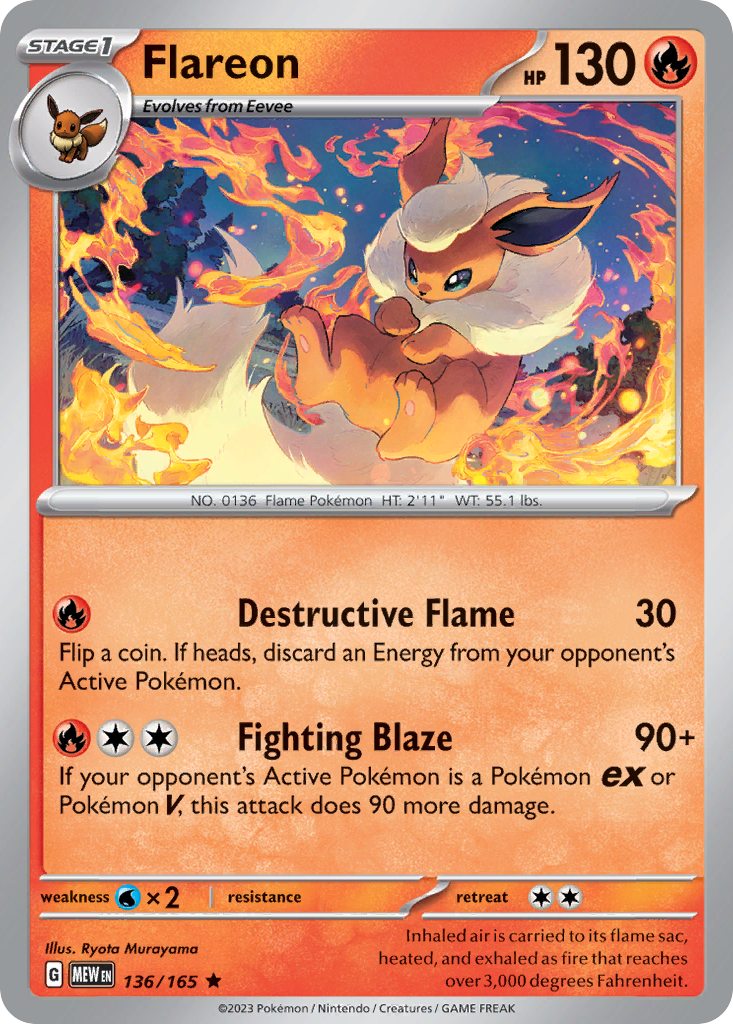 Flareon (136/165) - 151 Pokémon Card