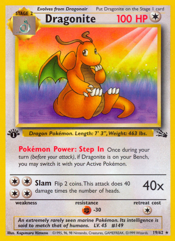 Dragonite (19/62) - Fossil (1st Edition) Pokémon Card