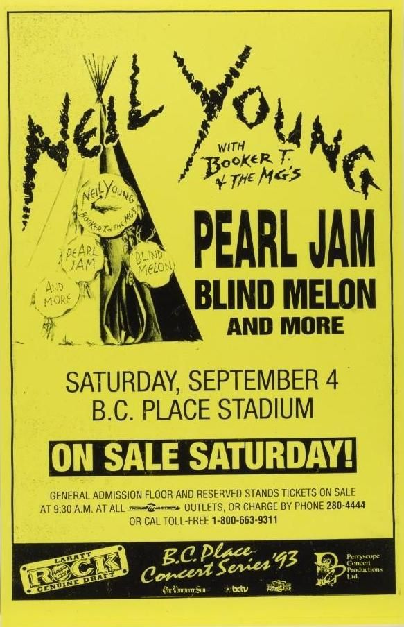 Neil Young & Pearl Jam BC Place Stadium 1993 Concert Poster