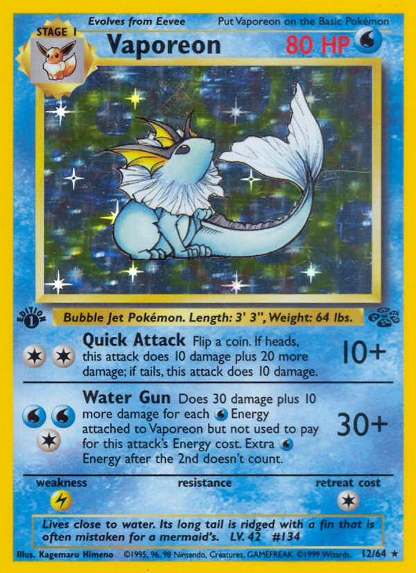 Vaporeon (12/64) - Jungle (1st Edition) Pokémon Card