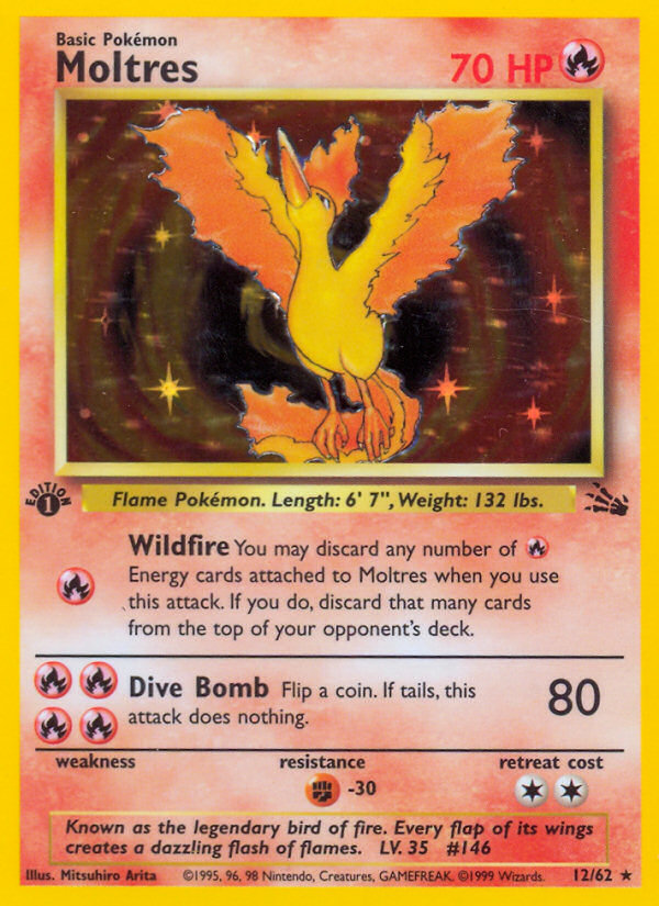 Moltres (12/62) - Fossil (1st Edition) Pokémon Card