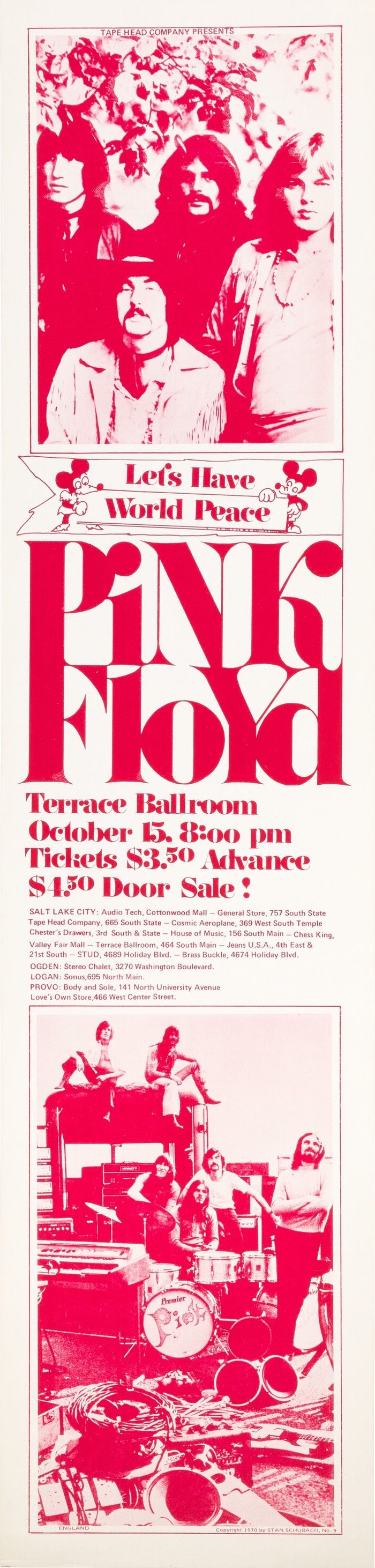 Pink Floyd Terrace Ballroom Salt Lake City 1970 Concert Poster