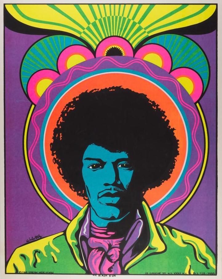 Jimi Hendrix The Black Sun Headshop Poster 1968 Concert Poster