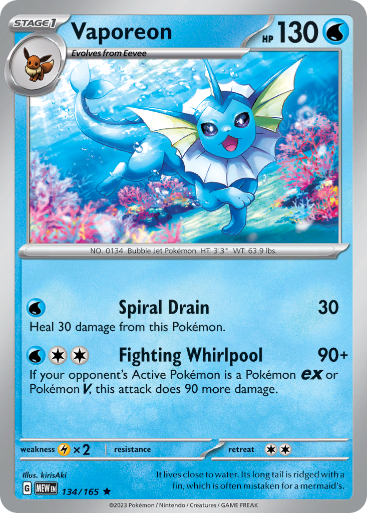 Vaporeon (134/165) - 151 Pokémon Card