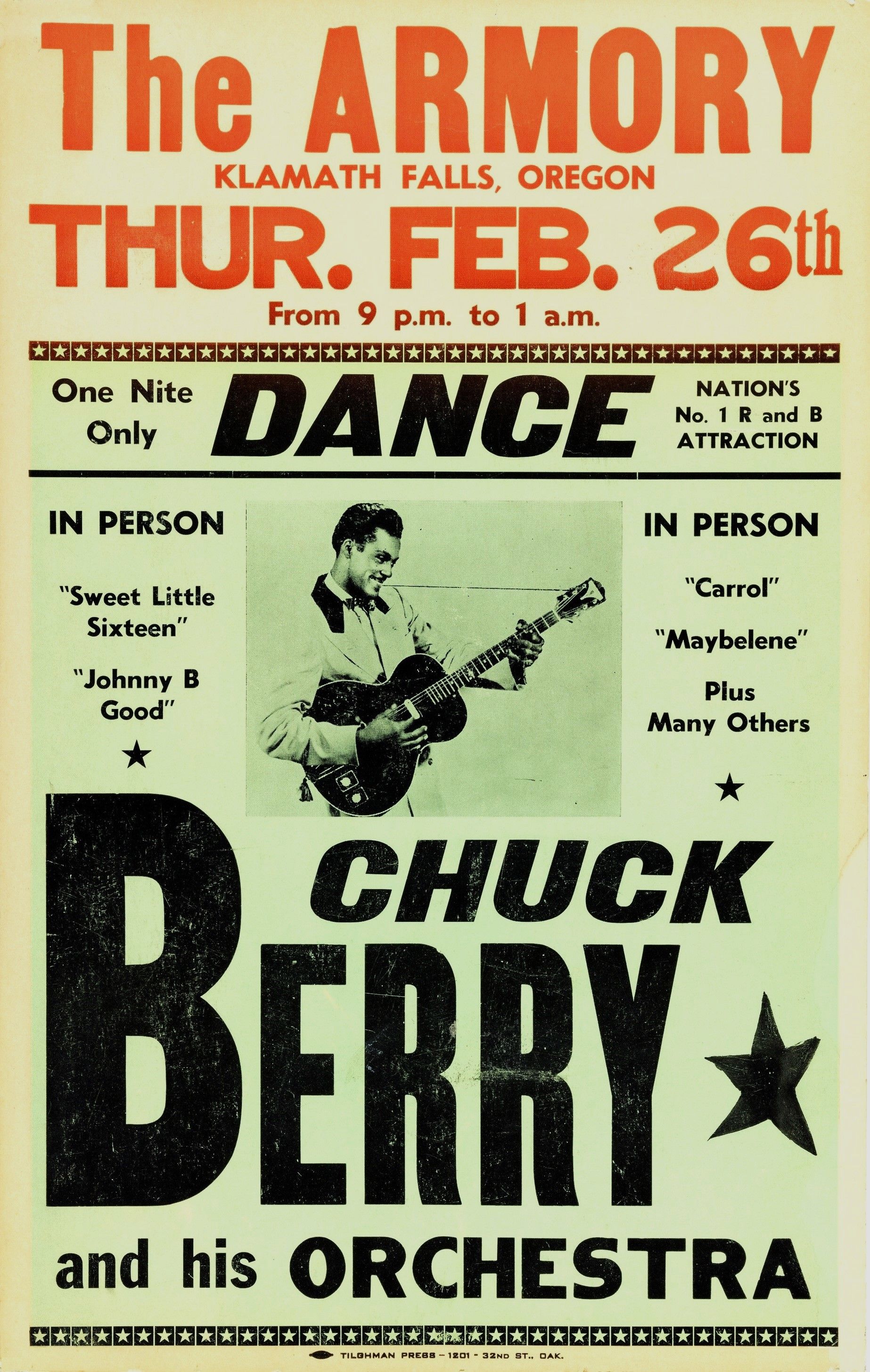 Chuck Berry The Armory Klamath Falls 1959 Concert Poster