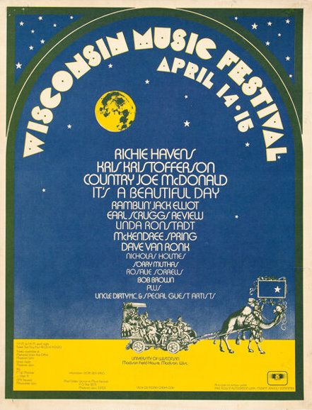 Linda Ronstandt & Kris Kristofferson Wisconsin Music Festival 1973 Concert Poster