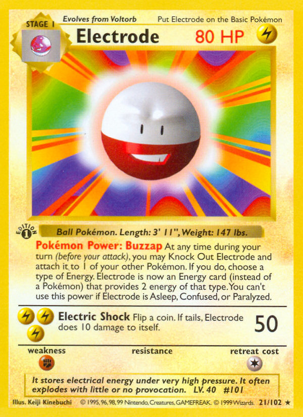 Electrode (21/102) - Base (1st Edition) Pokémon Card