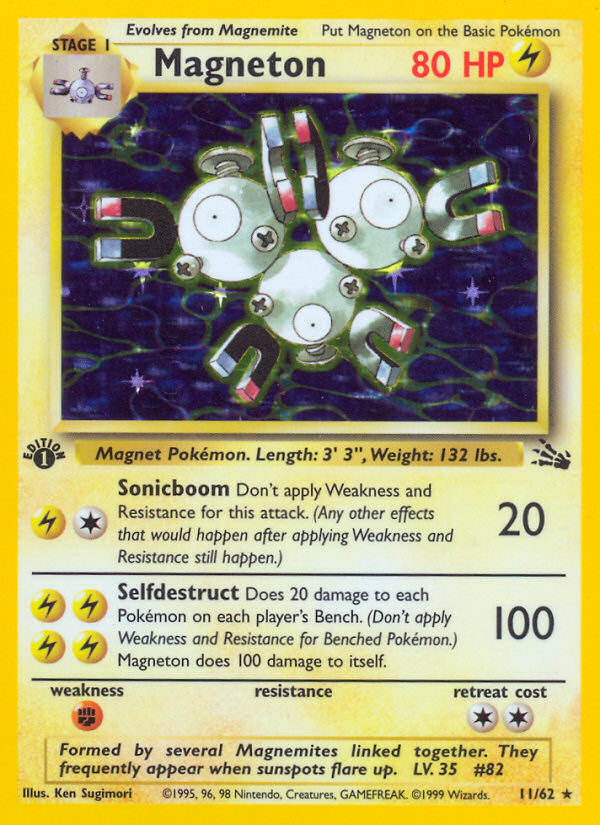 Magneton (11/62) - Fossil (1st Edition) Pokémon Card